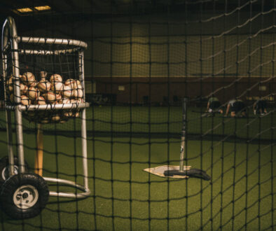 Baseball bat and training balls representing baseball facility memberships and athlete development programs